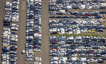 Aerial view, car park of CAT Automobillogistik Essen GmbH, Katernberg, Essen, Ruhr area, North