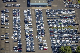 Aerial view, car park of CAT Automobillogistik Essen GmbH, Katernberg, Essen, Ruhr area, North