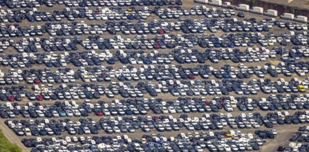 Aerial view, car park of CAT Automobillogistik Essen GmbH, Katernberg, Essen, Ruhr area, North
