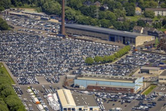 Aerial view, car park of CAT Automobillogistik Essen GmbH, Katernberg, Essen, Ruhr area, North