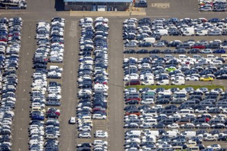 Aerial view, car park of CAT Automobillogistik Essen GmbH, Katernberg, Essen, Ruhr area, North