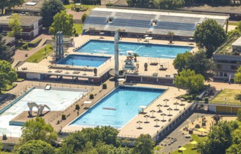 Aerial view, Grugabad Am Grugapark, outdoor swimming pool, Rüttenscheid, Essen, Ruhr area, North