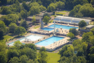 Aerial view, Grugabad Am Grugapark, outdoor swimming pool, Rüttenscheid, Essen, Ruhr area, North