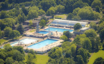 Aerial view, Grugabad Am Grugapark, outdoor swimming pool, Rüttenscheid, Essen, Ruhr area, North