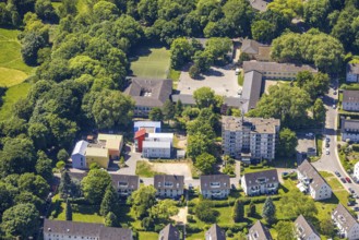 Aerial view, Protestant day care centre Kita Samoastraße, Stepke family centre with brightly