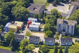 Aerial view, Protestant day care centre Kita Samoastraße, Stepke family centre with brightly