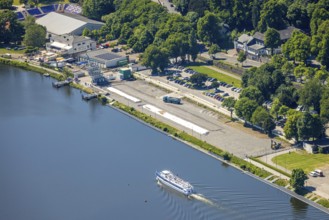 Aerial view, construction site with new regatta grandstand at the regatta house and the regatta