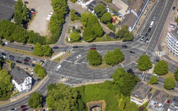 Aerial view, roundabout Stadtwaldplatz, Stadtwald, Essen, Ruhr area, North Rhine-Westphalia,