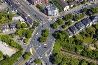 Aerial view, roundabout Stadtwaldplatz, Stadtwald, Essen, Ruhr area, North Rhine-Westphalia,