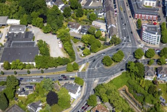 Aerial view, roundabout Stadtwaldplatz, Stadtwald, Essen, Ruhr area, North Rhine-Westphalia,