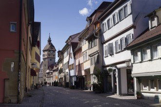 Gelbinger Gasse, Josenturm, tower, cobblestones, pedestrian zone, old town, Schwäbisch Hall,