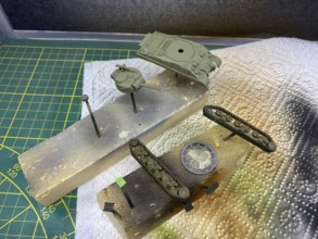 1:100 tank model parts primed for diorama project, Haan, North Rhine-Westphalia, Germany