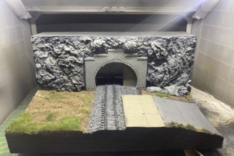 Model making diorama: railway tunnel with tracks and landscape, Haan, North Rhine-Westphalia,