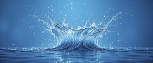 Captivating water splash against a vibrant blue backdrop, showcasing the dynamic nature of liquid