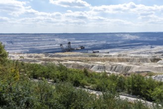 Panorama of Hambach open-cast mine with large excavator near Manheim, North Rhine-Westphalia,