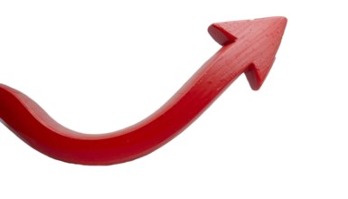 A red arrow pointing upwards, symbolizing growth, progress, or direction, isolated against a white