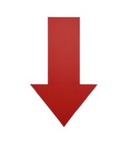 A vibrant red arrow pointing downwards on a stark white background, perfect for visual emphasis, AI