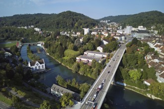 High bridge from above over the river Limmat, Baden, Canton, Aargau, Switzerland