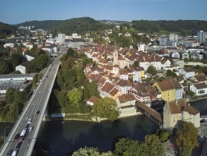 View of the old town with the parish church Maria Himmelfahrt, on the left the high bridge, behind