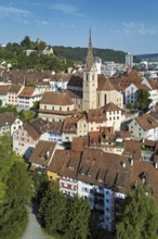 View of the old town with the parish church of Maria Himmelfahrt, behind the ruins of Stein Castle,
