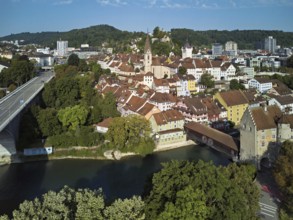 View of the old town with the parish church Maria Himmelfahrt, on the left the high bridge, behind