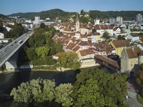 View of the old town with the parish church Maria Himmelfahrt, on the left the high bridge, behind