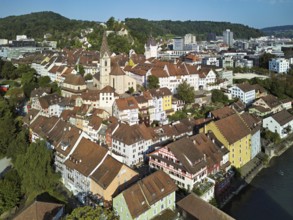 View of the old town with the parish church of Maria Himmelfahrt, behind the ruins of Stein Castle,