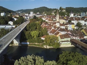 View of the old town with the parish church Maria Himmelfahrt, on the left the high bridge, behind