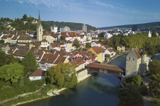 View of the old town with the parish church of Maria Himmelfahrt, in the background the ruins of