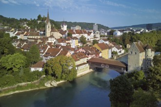 View of the old town with the parish church of Maria Himmelfahrt, in the background the ruins of