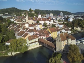 View of the old town with the parish church of Maria Himmelfahrt, in the background the ruins of