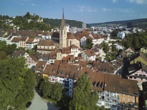 View of the old town with the parish church of Maria Himmelfahrt, behind the ruins of Stein Castle,