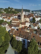 View of the old town with the parish church of Maria Himmelfahrt, behind the ruins of Stein Castle,
