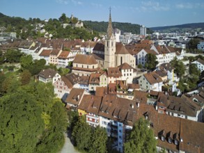 View of the old town with the parish church of Maria Himmelfahrt, behind the ruins of Stein Castle,