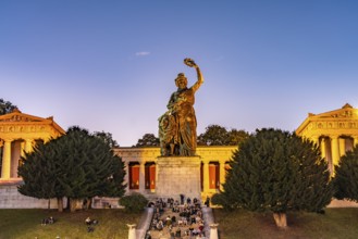 Ruhmeshalle and Bavaria Statue at dusk, Munich, Bavaria, Germany