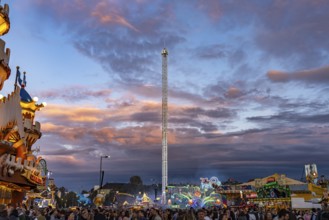 Oktoberfest 2024 at dusk, Munich, Bavaria, Germany