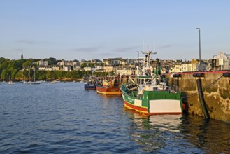 Ships and boats in the harbour Port du Rosmeur in Douarnenez, Finistère, Brittany, France