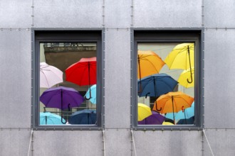 Window coloured umbrellas, Interlaken, Switzerland