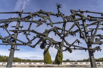Monument Skeletons in the barbed wire by the Jewish sculptor Nandor Glid, Dachau Concentration Camp