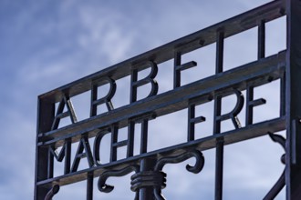 Tor tor at Dachau concentration camp with inscription Arbeit macht frei, Dachau Concentration Camp