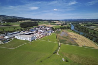 Industrial area, right of the river Reuss, Sins, Freiamt, Canton Aargau, Switzerland