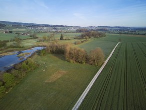 Pond and fields from above behind the Lindenberg, Merenschwand, Freiamt, Canton, Aargau,