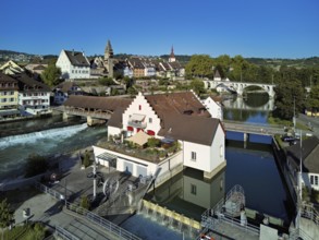 Old town with the tower of the Muri- Amthof, in the foreground the weir and the museum