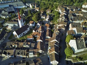Old town with the Catholic Church of St Nicholas from above, Bremgarten, Freiamt, Canton, Aargau,
