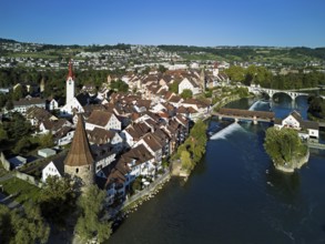 Old town with the Catholic Church of St. Nicholas, the tower of the Muri- Amthof and the witches'