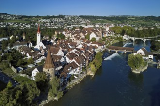 Old town with the Catholic Church of St. Nicholas, the tower of the Muri- Amthof and the witches'