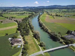Bridge over the river Reuss, behind the nature reserve Reussspitz, Mühlau, Freiamt, Canton, Aargau,