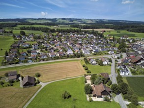 View from the village behind the Lindenberg, Mühlau, Freiamt, Canton, Aargau, Switzerland