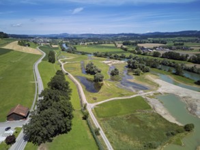 Freshly renaturalised area on the Reuss, floodplain landscape, Reussegg hamlet, Sins, Freiamt,