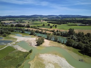 Freshly renaturalised area on the Reuss, floodplain landscape, Reussegg hamlet, Sins, Freiamt,